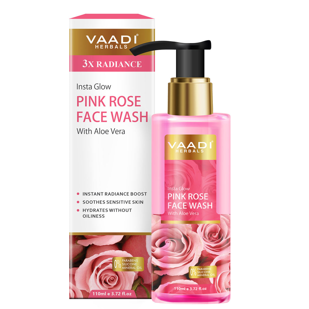 Organic Insta Glow Pink Rose Face wash with Aloe vera extract (110 ml/3.72 fl oz)