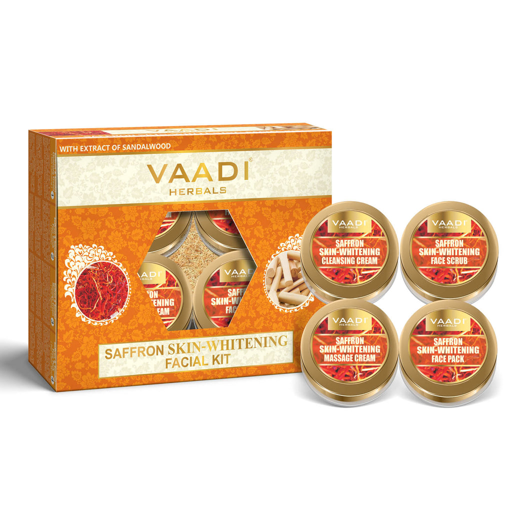 Skin Whitening Organic Saffron Facial Kit with Sandalwood oil, Orange Peel, Lemograss & Shea Butter - Lightens Skin Tone (110 gms/4 oz)