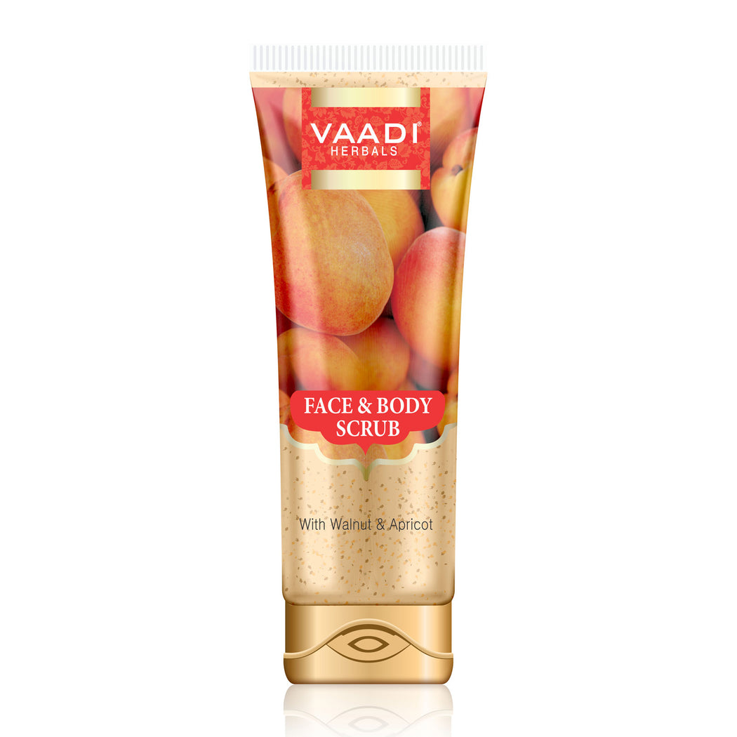 Organic Face & Body Scrub with Walnut & Apricot - Exfoliates & Unclogs Pores - Keeps Skin Youthful ( 110 gms / 4 oz)