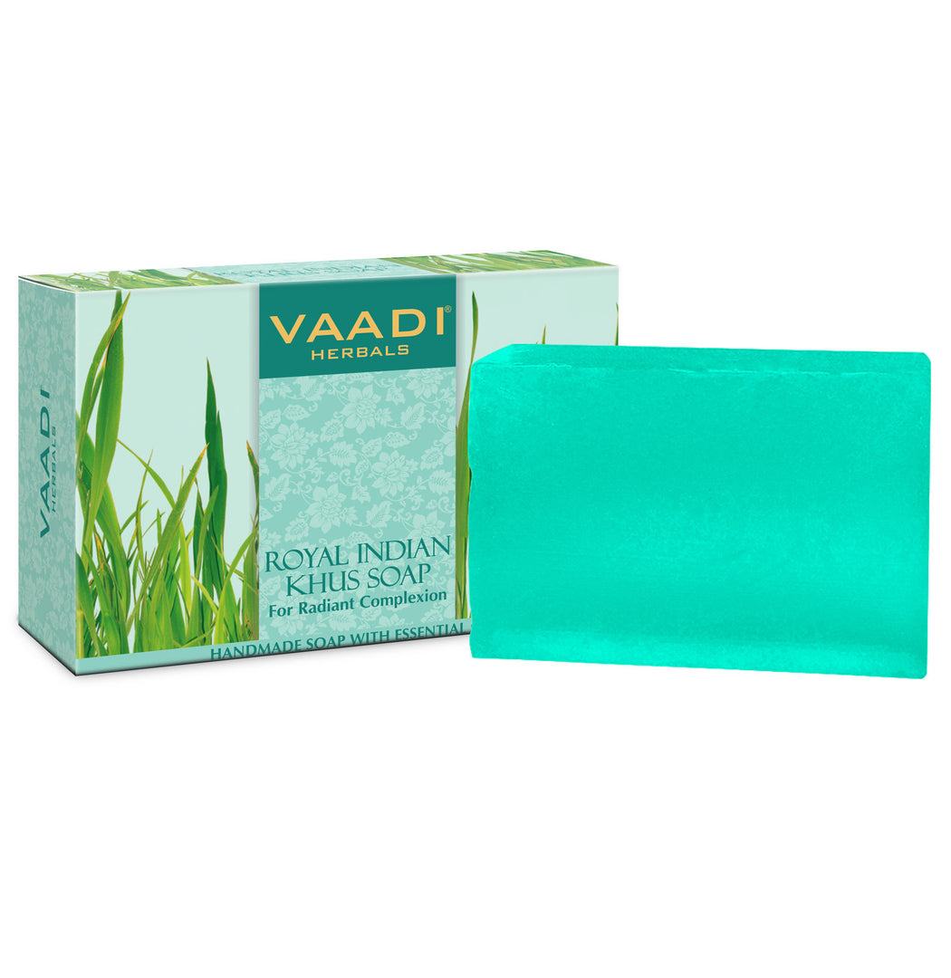 Royal India Organic Khus (Vetiver) Soap with Olive & Soyabean Oil - Rejuvenates Skin - Boosts Cellular Renewal ( 75 gms / 2.7 oz)