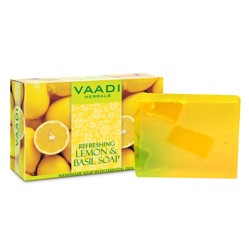 Refreshing Organic Lemon & Basil Soap - Tones & Brightens Skin - Detoxifies Skin Deep (75 gms / 2.7 oz)