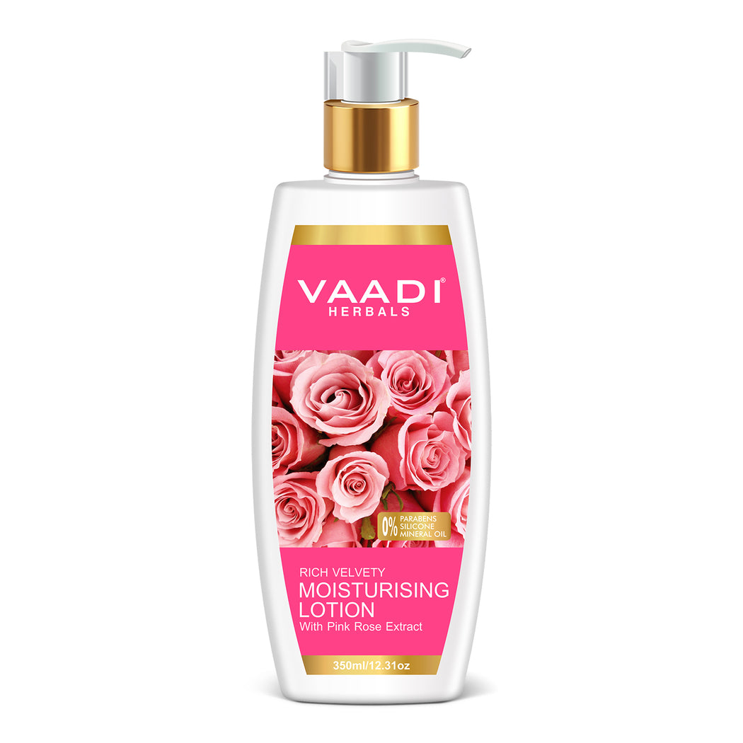 Organic Rich Velvety Moisturising Lotion with Pink Rose Extract - Retains Moisture in Skin - Makes Skin Velvety Soft (350 ml / 12 fl oz)