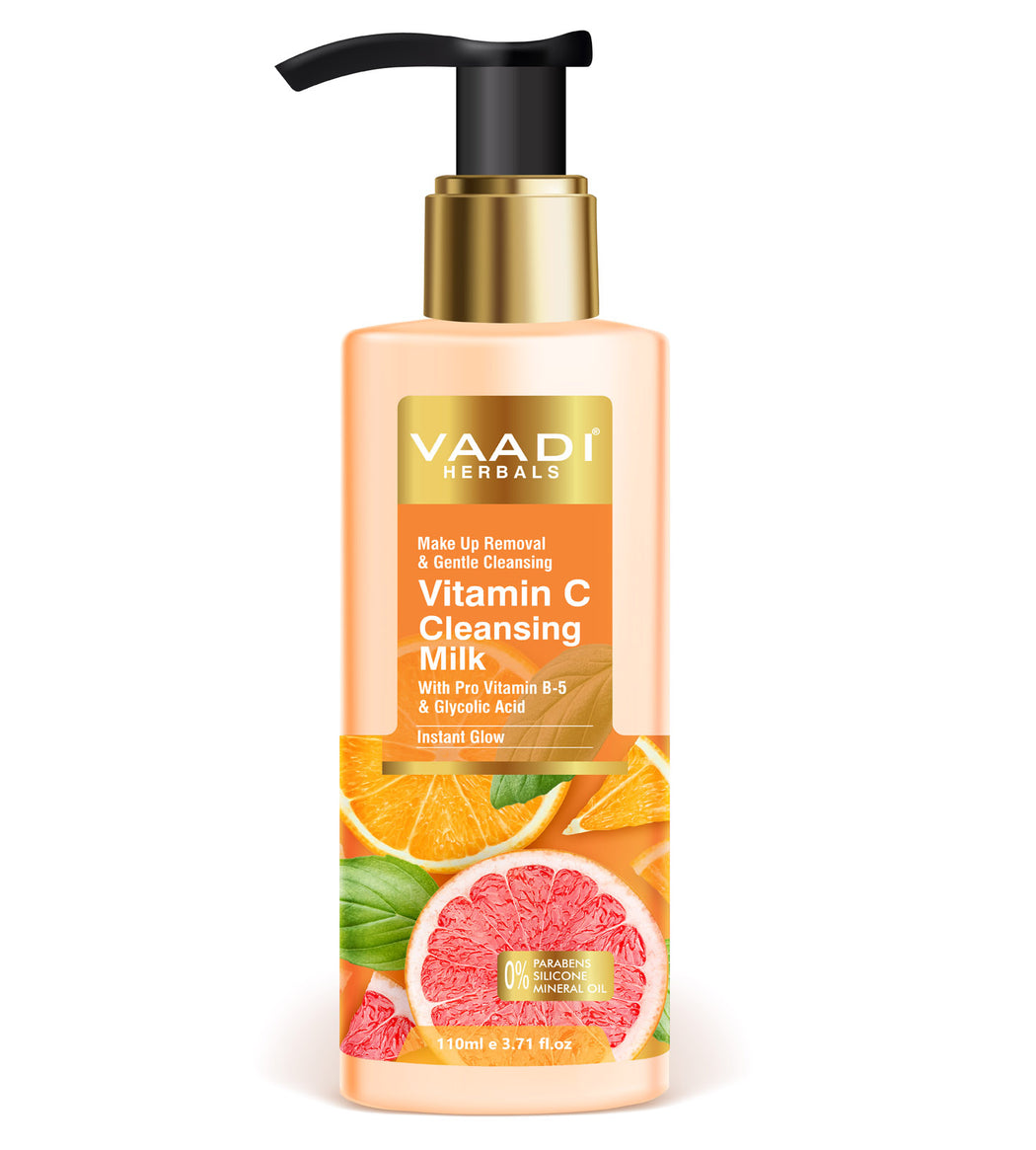 Organic Vitamin C Cleansing Milk With Pro Vitamin B-5 & Glycolic Acid For Instant Glow ( 110ml / 4 fl oz)