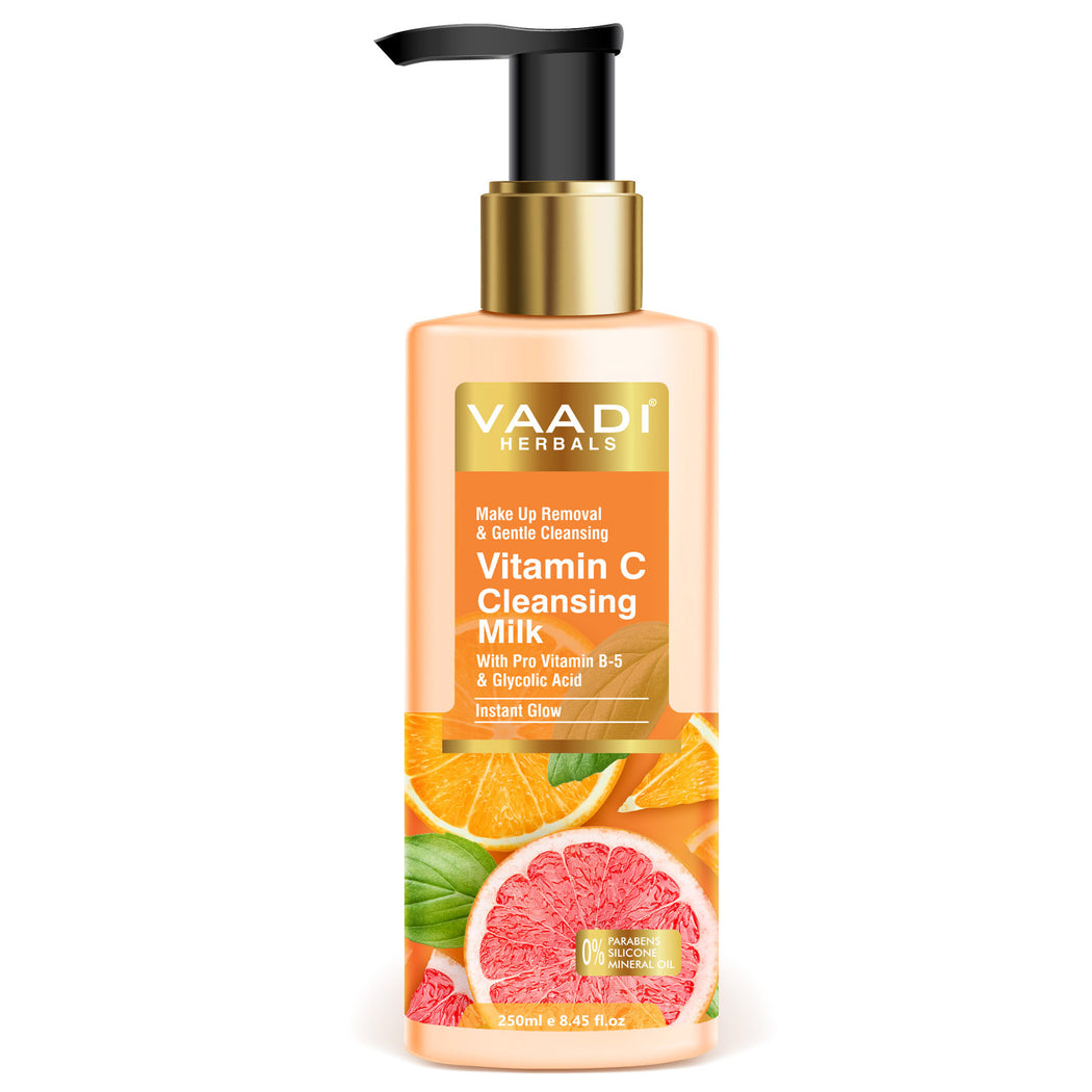 Organic Vitamin C Cleansing Milk With Pro Vitamin B-5 & Glycolic Acid For Instant Glow (250 ml / 8.5 fl oz )