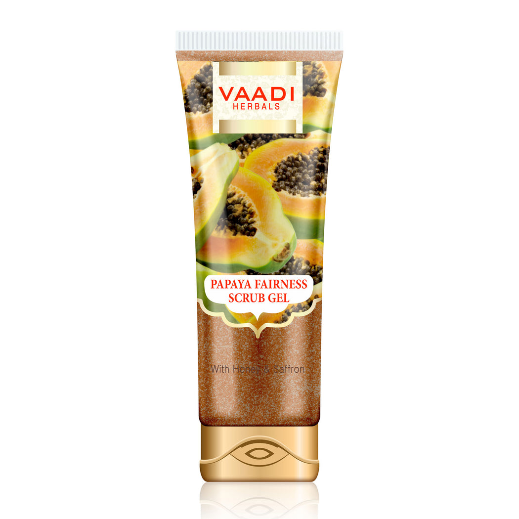 Organic Papaya Fairness Scrub Gel with Honey & Saffron - Lightens Tan - Smoothens Skin Texture - Makes Skin Flawless (110 gms / 4 oz)