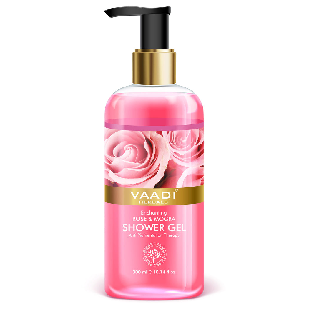 Enchanting Organic Rose & Mogra Shower Gel - Skin Brightening Therapy - Lightens Spots & Patches (300 ml / 10.2 fl oz)