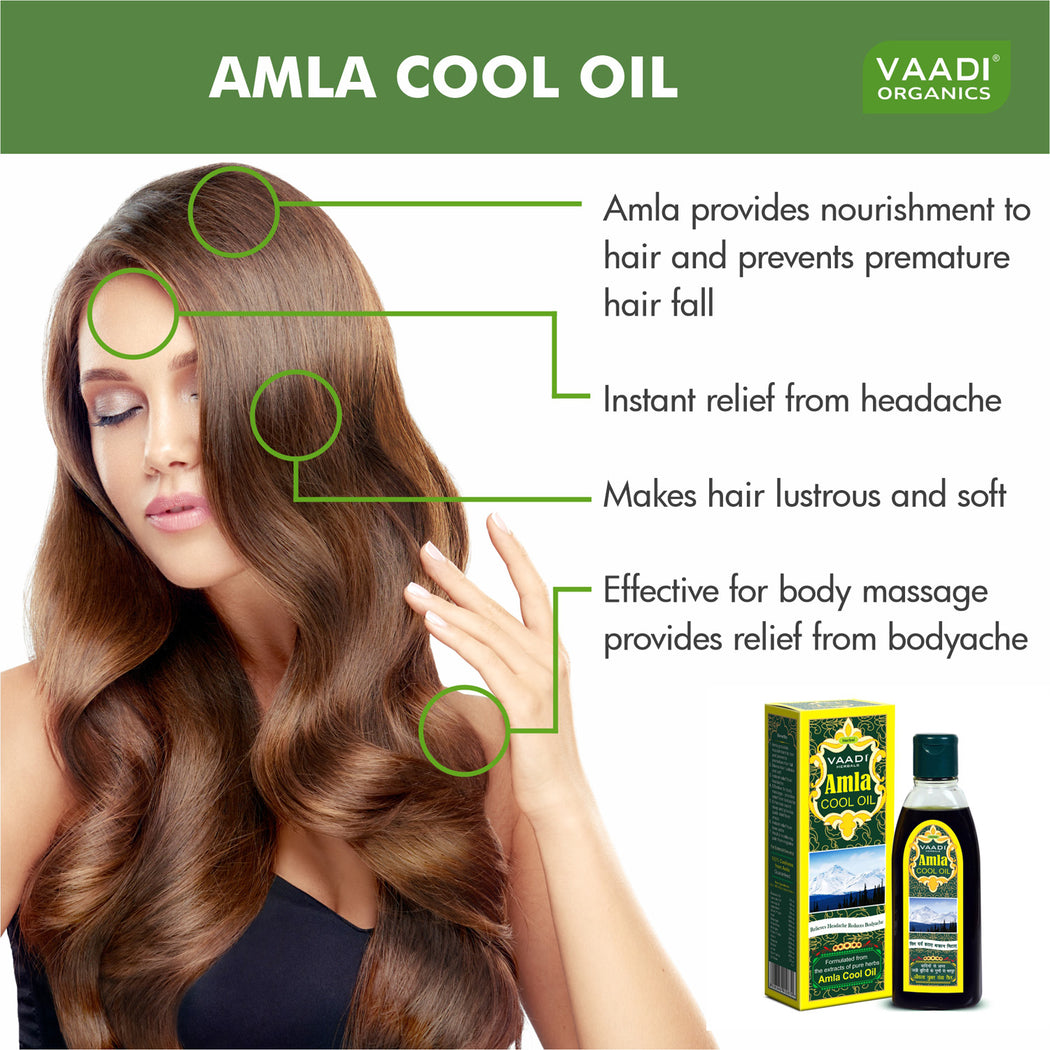 Organic Brahmi Amla Cool Oil - Strengthens and Nourishes Hair - Relieves Stress - Promotes Sound Sleep (200ml/7 fl oz)