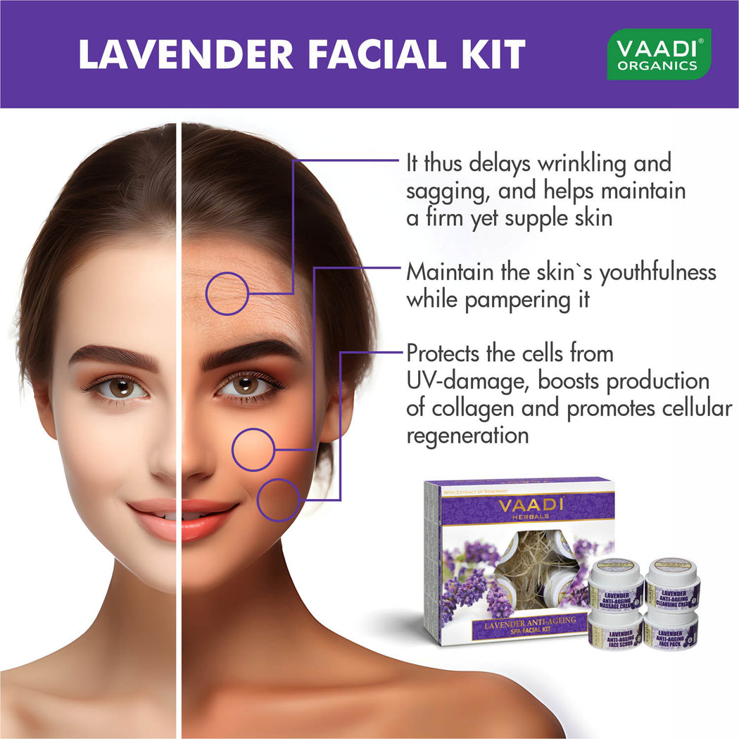 Anti Aging Organic Lavender Facial Kit with Rosemary Extract - Lightens Marks & Spots ( 110 gms/2.5 oz)