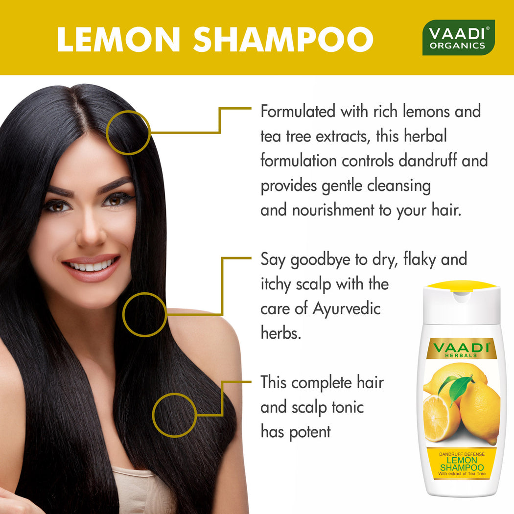 Dandruff Defense Organic Lemon Shampoo with Tea Tree Extract - Disinfects Scalp - Prevents Hairfall (110 m/ 4 fl oz)