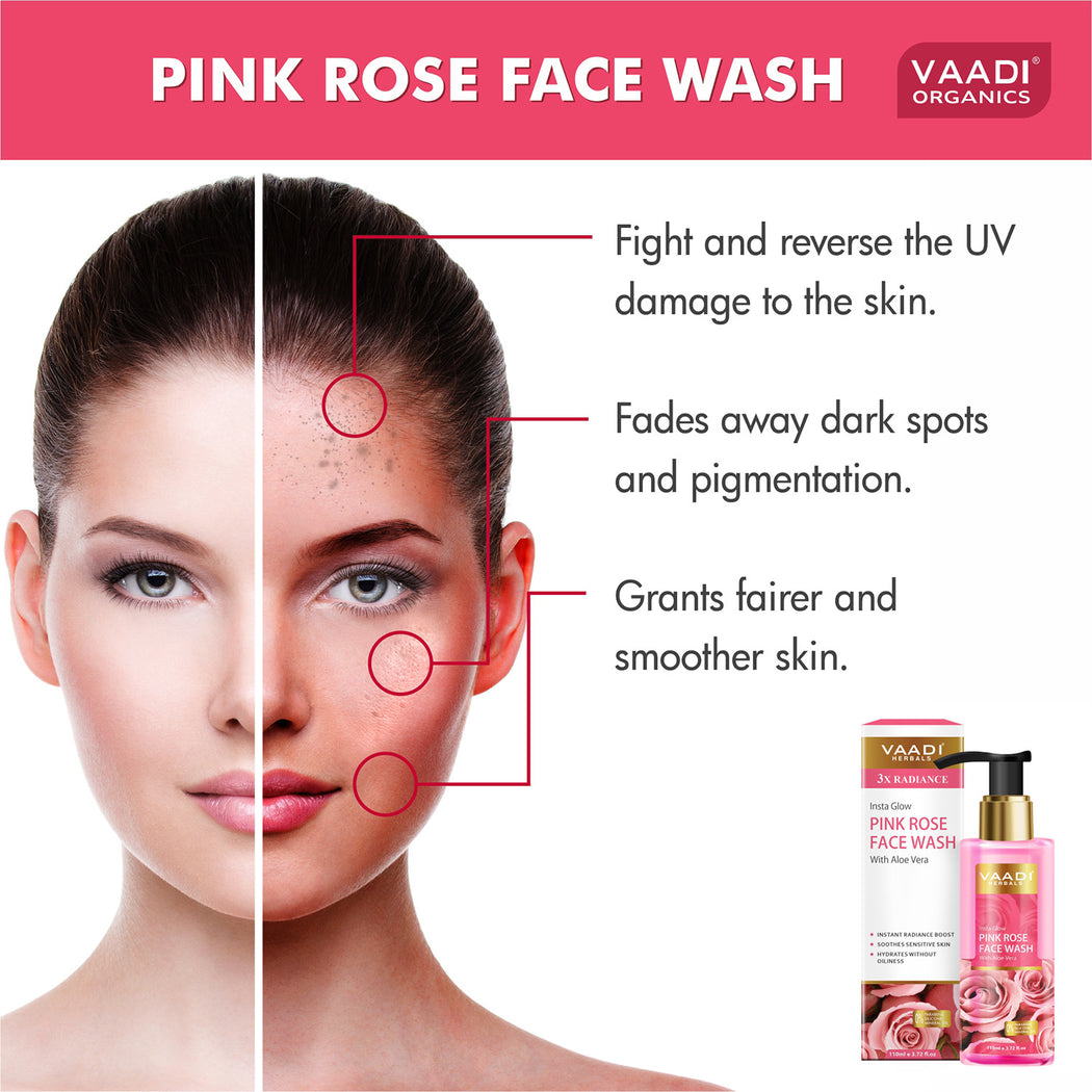 Organic Insta Glow Pink Rose Face wash with Aloe vera extract (110 ml/3.72 fl oz)