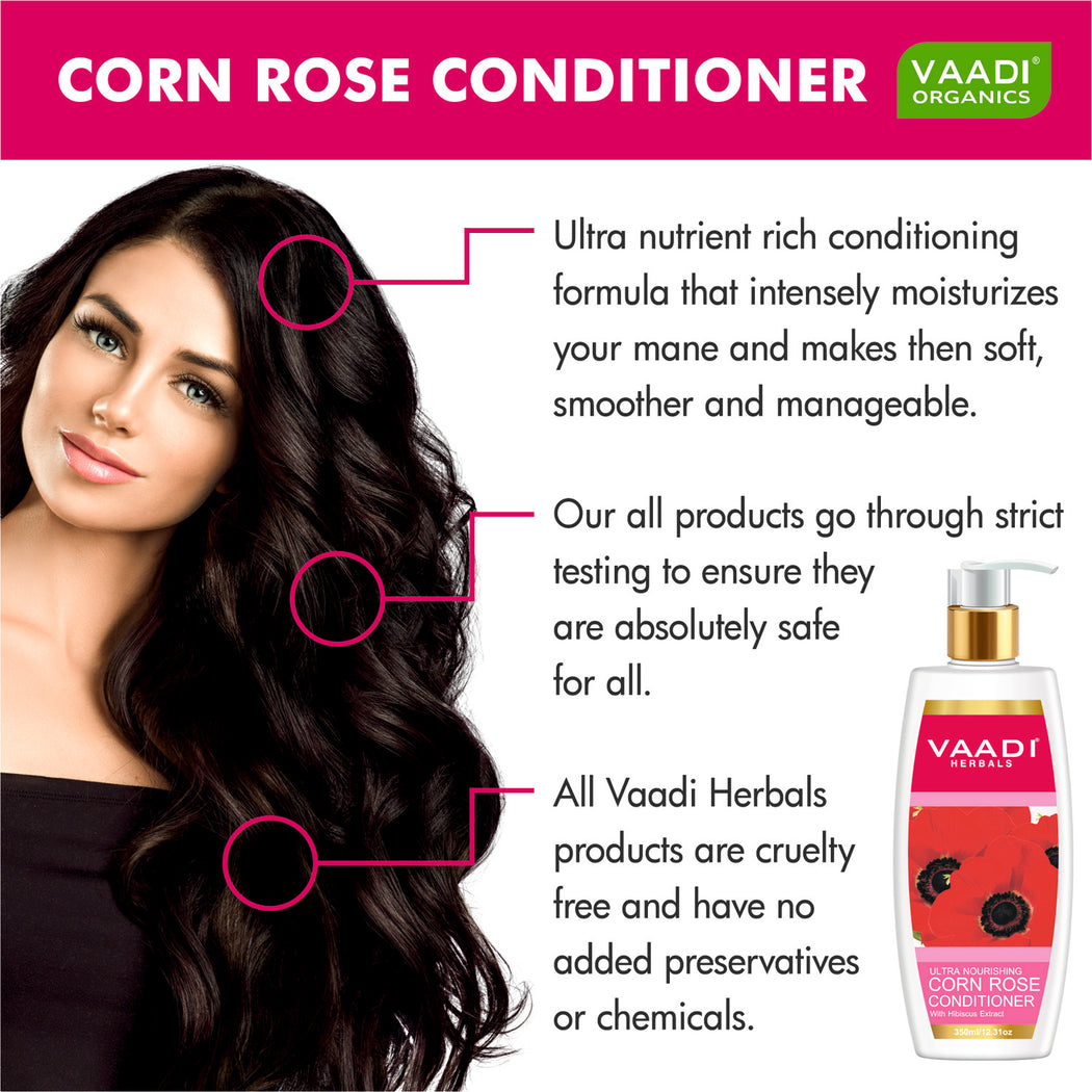 Superbly Smoothing Organic Heena Shampoo with Green Tea Extract - Ultra Nutrient Rich Corn Rose Conditioner ( 2 x 350 ml/ 12 fl oz)