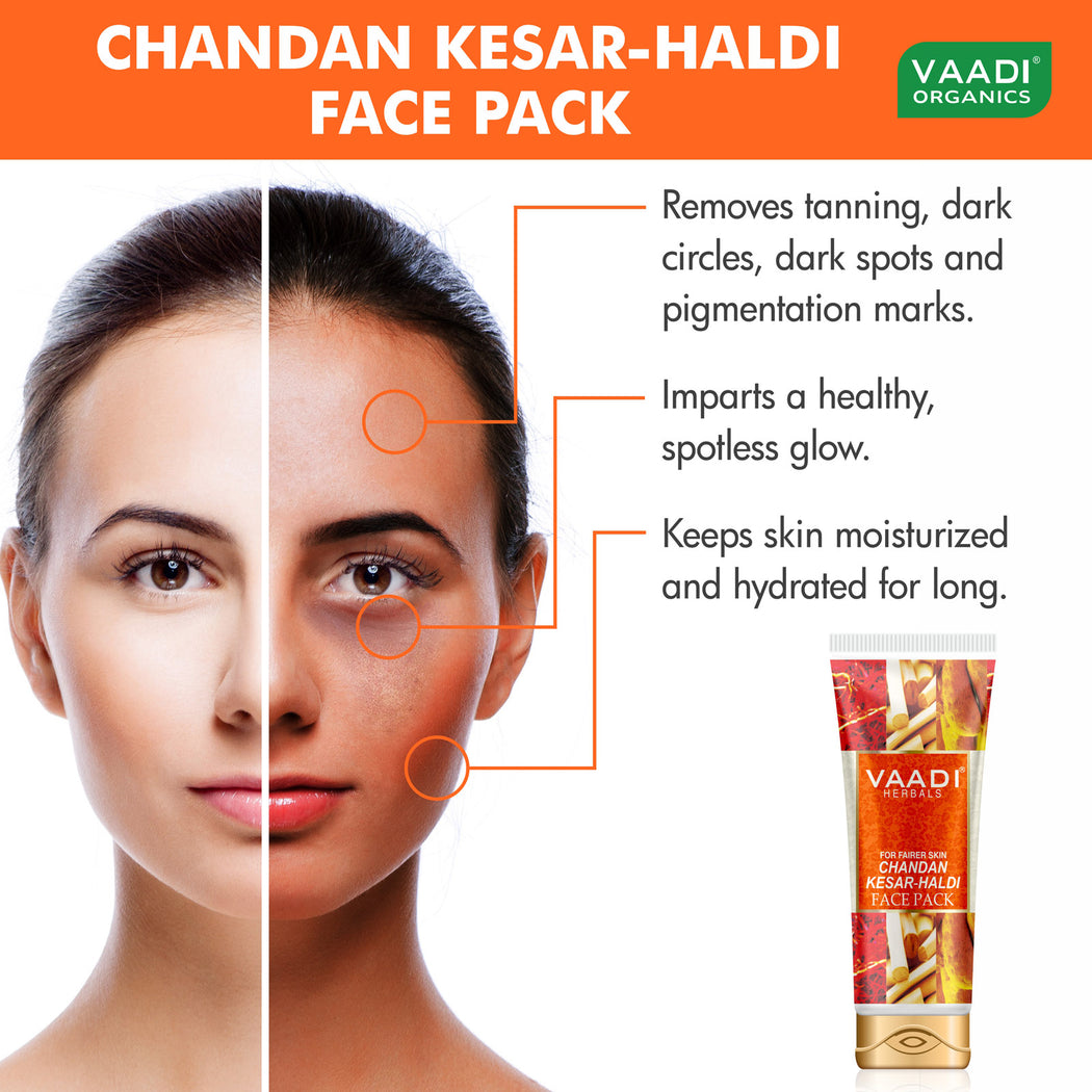 Organic Chandan Kesar Fairness Face Pack - Removes Marks and Lightens Skin Tone - Repairs and Protects Skin (2 x 120 gms/ 4.3 oz)