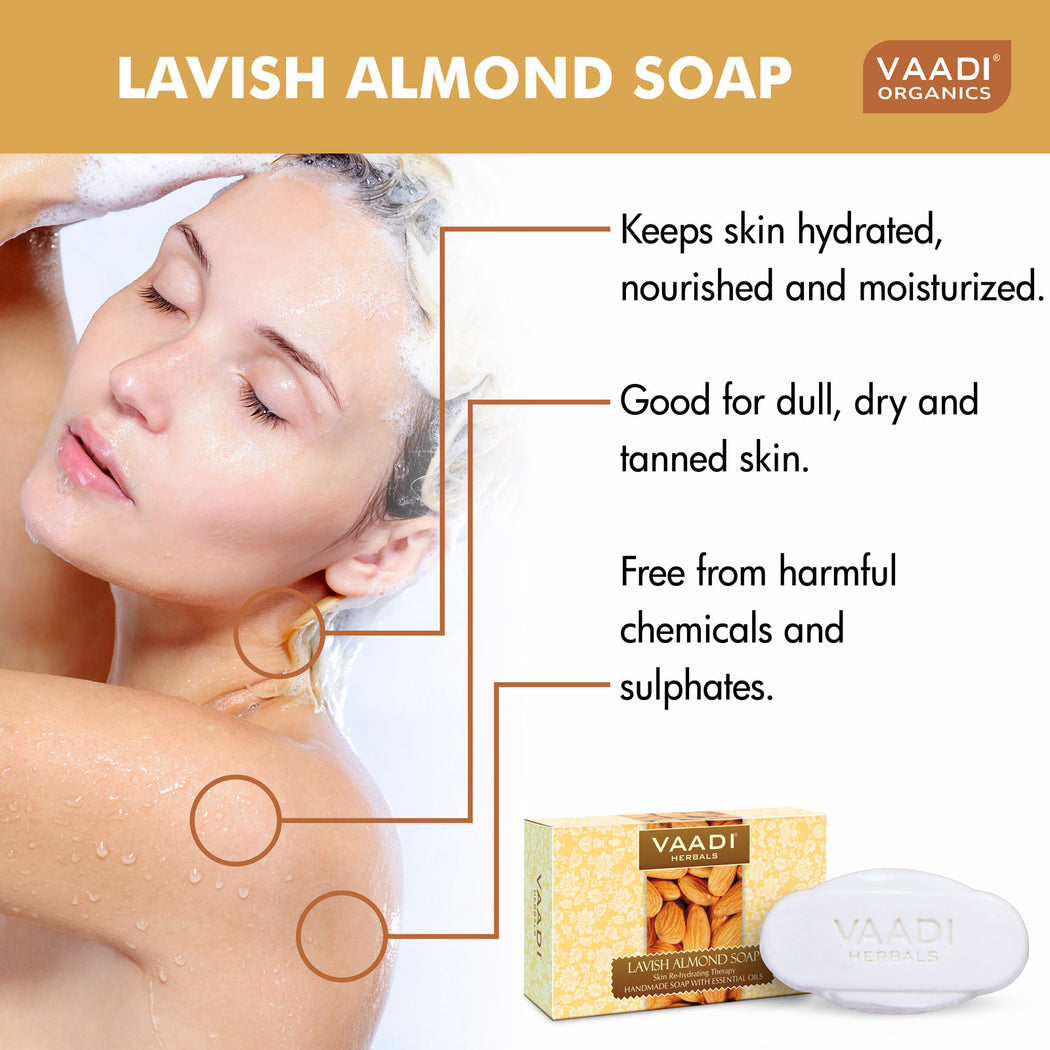 Rehydrating Organic Lavish Almond Soap with Honey & Aloe Vera - Improves Complexion - Keeps Skin Nourished (12 x 75 gms / 2.7 oz)
