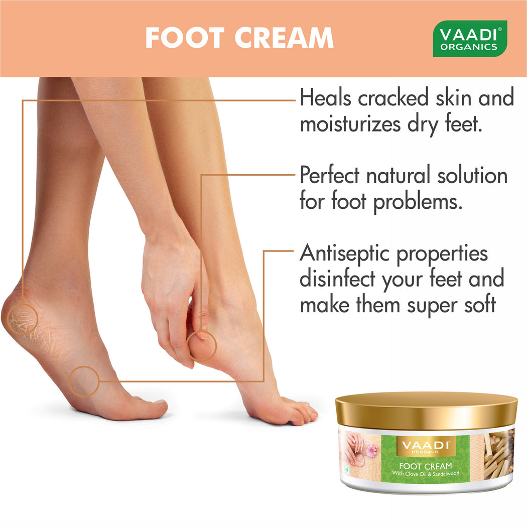 Organic Foot Cream with Clove & Sandalwood Oil - Softens Dry & Cracked Feet - Deep Moisturises (150 gms / 5.3 oz)
