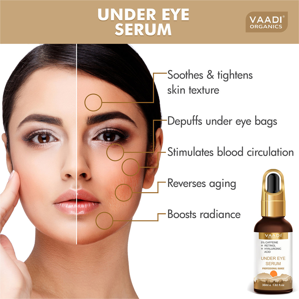 Organic Under Eye Serum With 5% Caffeine & Retinol & Hyaluronic Acid (30 gms / 1.02 fl.oz)