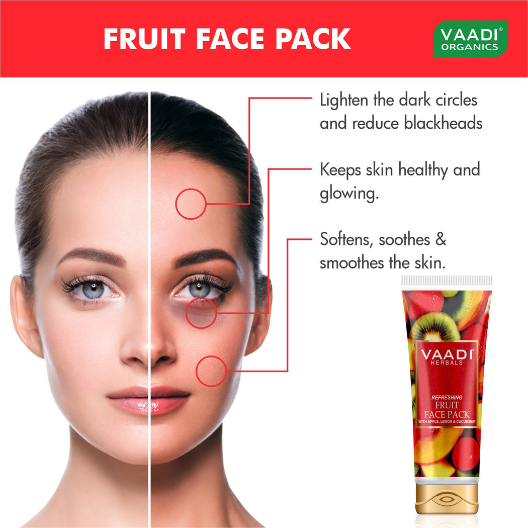 Refreshing Organic Fruit Face Pack with Apple, Lemon & Cucumber - Protects & Revitalizes Skin (2 x 120 gms/ 4.3 oz)