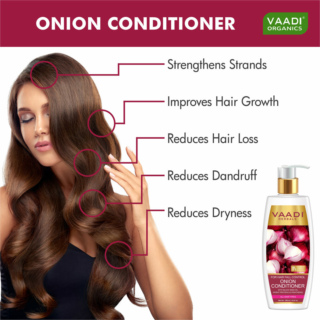 Hair Fall Control Organic Onion Conditioner With Black Seed Oil, Wheat Protein & D-Panthenol Suitable For All Hair Types ( 350ml / 12 fl oz)