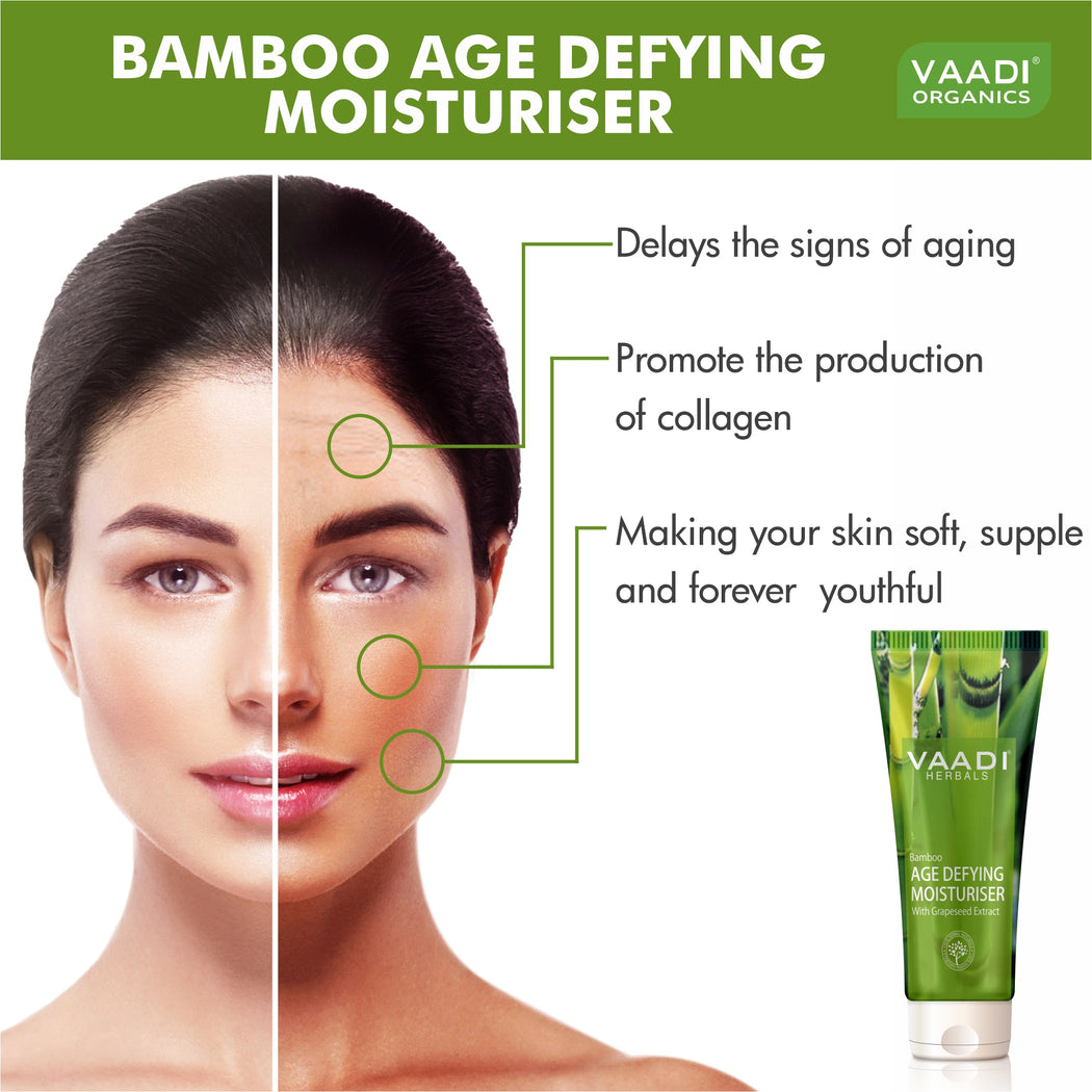 Organic Bamboo Age Defying Moisturiser with Grapeseed Extract - Anti Oxidant Rich - Keeps Skin Firm - Delays Wrinkles (4 x 60 ml/ 2.1 fl oz)