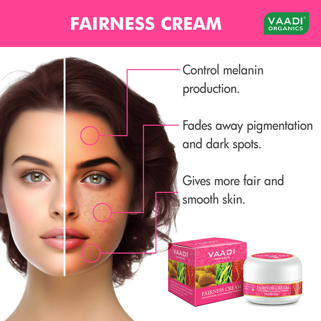 Organic Fairness Cream with Saffron, Aloe Vera & Turmeric Extract - Lightens Marks & Blemishes - Makes Skin Flawless ( 30 gms / 1.1 oz)