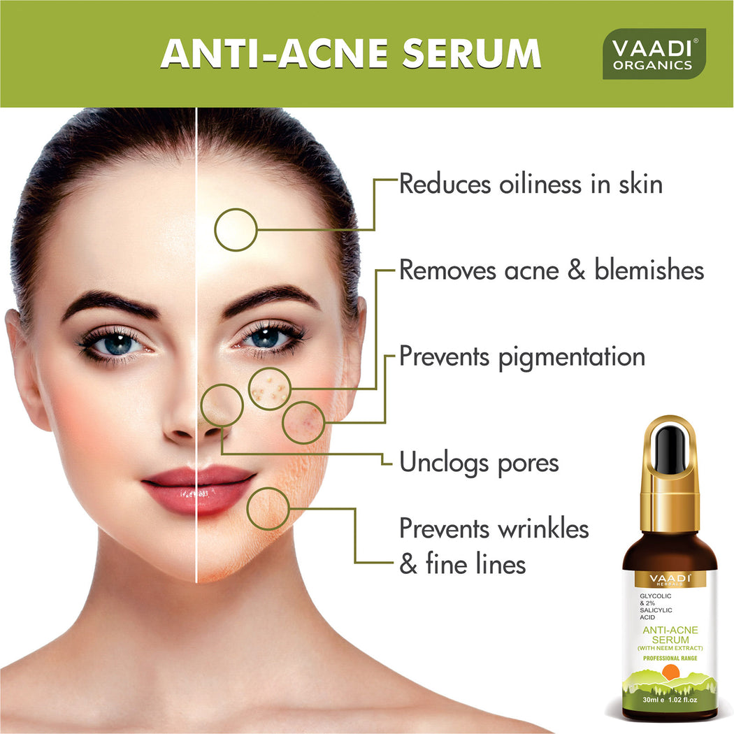 Organic Anti-Acne Serum With Glycolic & 2% Salicylic Acid (30 gms / 1.02 fl.oz) (Pack of 2)