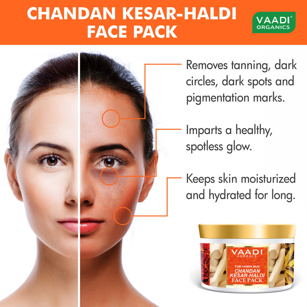 Organic Chandan Kesar Fairness Face Pack - Removes Marks and Lightens Skin Tone - Repairs and Protects Skin (600 gms / 21.2 oz)
