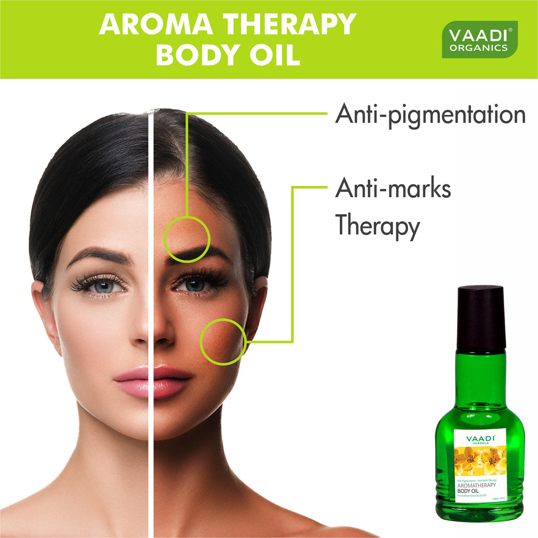 Organic Lemongrass Oil with Lily Extract - Aromatherapy - Strengthens Bones - Relieves Headache- Heals Skin (110 ml/4 fl oz)