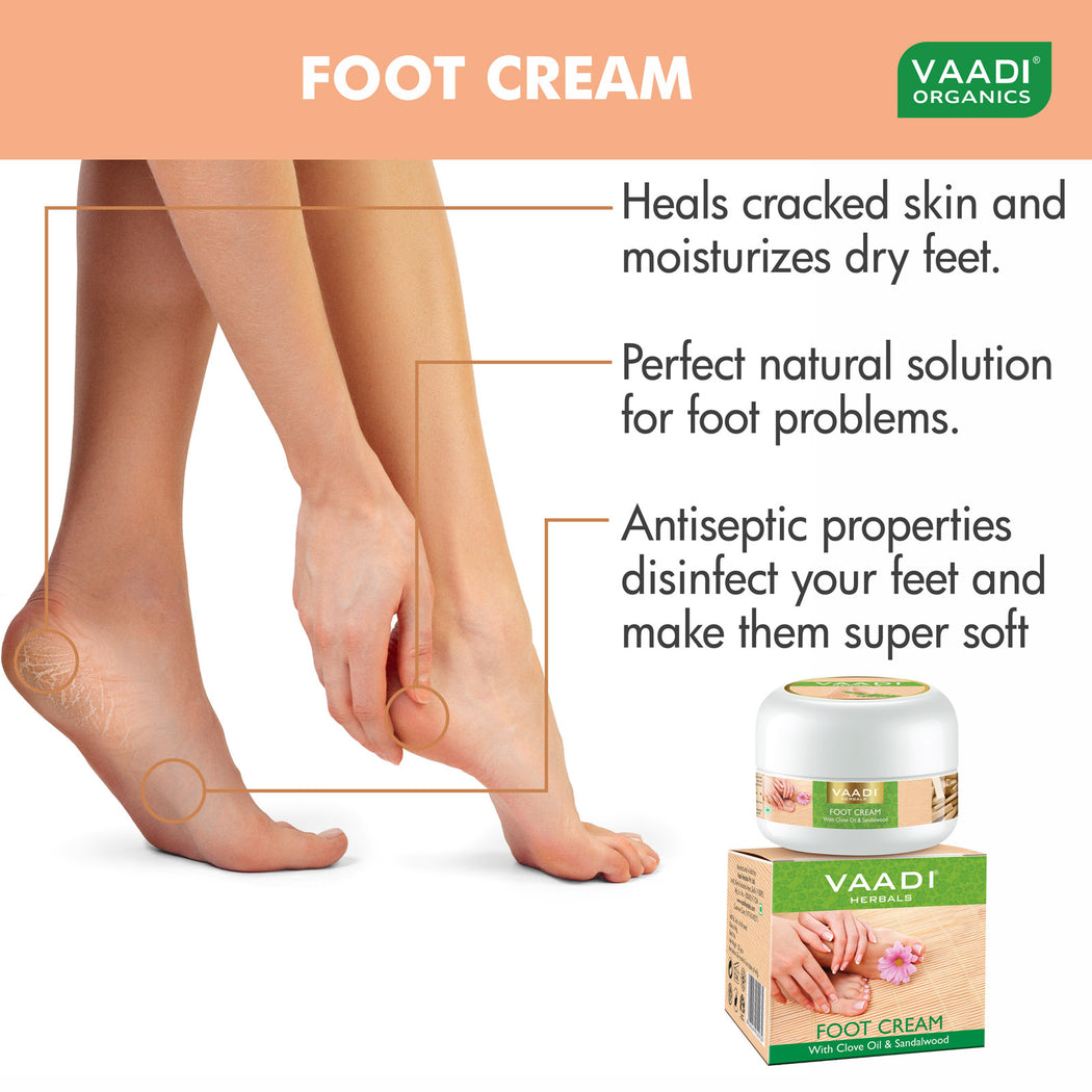 Organic Foot Cream with Clove & Sandalwood Oil - Softens Dry & Cracked Feet - Deep Moisturises (4 x 30 gms / 1.1 oz)