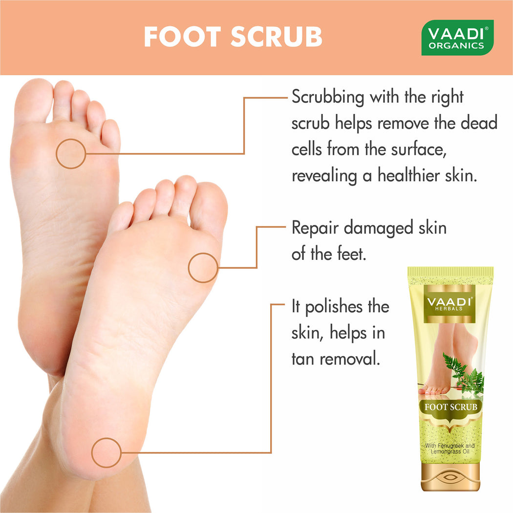 Organic Foot Scrub with Fenugreek & Lemongrass Oil - Therapeutic Exfoliates - Rejuvenates Damaged Skin - Softens Skin (2 x 110 gms / 4 oz)