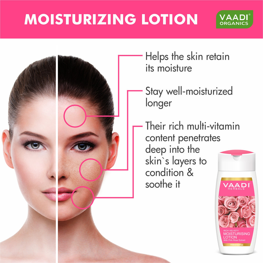 Organic Rich Velvety Moisturising Lotion with Pink Rose Extract - Retains Moisture in Skin - Makes Skin Velvety Soft (110 ml / 4 fl oz)