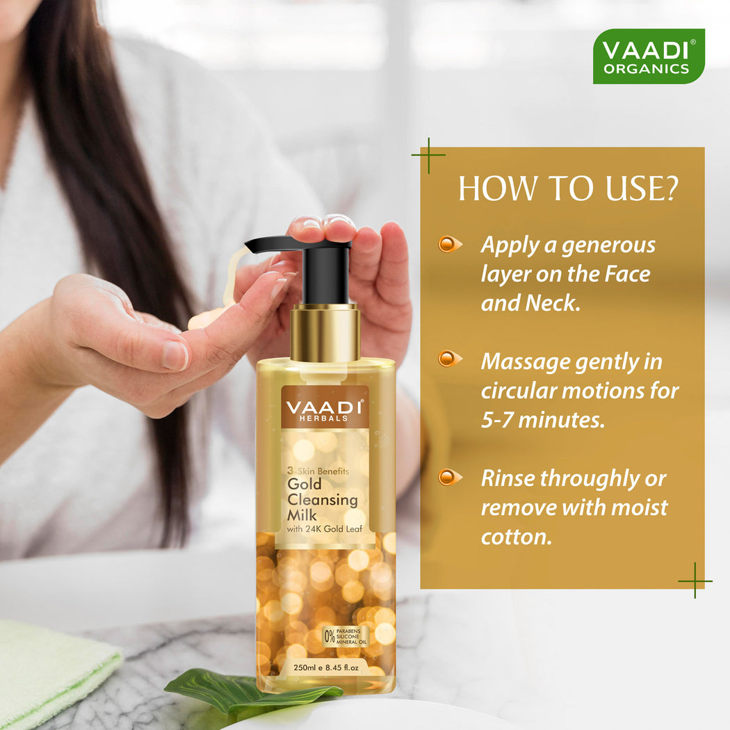 Gold Cleansing Milk with 24k Gold Leaf -3-skin Benefits (2 x 250 ml / 8.5 fl oz)