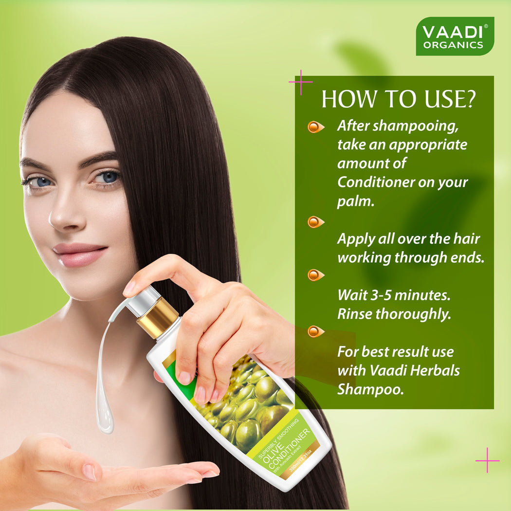 Superbly Smoothing Organic Heena Shampoo with Green Tea Extract - Multi Vitamin Rich Olive Conditioner with Avocado Extract (2 x 350 ml/ 12 fl oz)