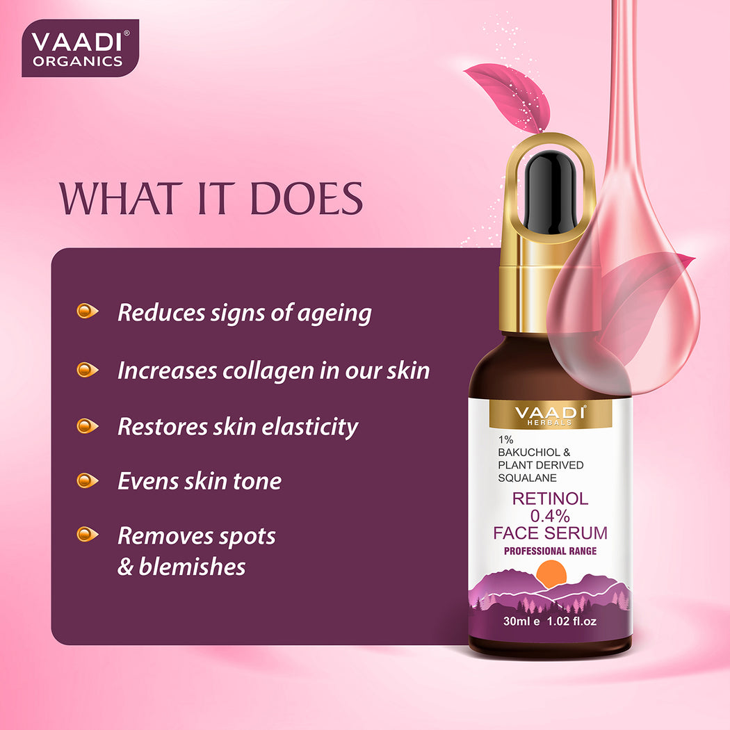 Retinol 0.4% Organic Face Serum With 1% Baluchiol & Plant Derived Squalane (30 gms / 1.02 fl.oz)
