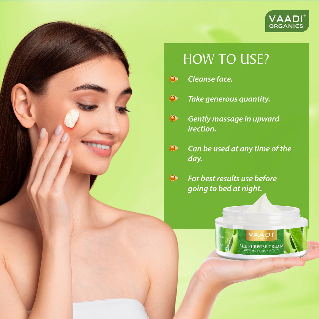 Organic All Purpose Cream with Aloe Vera, Honey & Manjistha - Lightens Pigmentation - Improves Complexion (150 gms/ 5.3 oz)