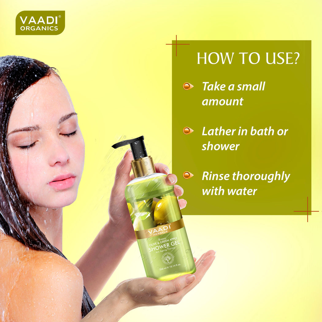 Enduring Fragrance Organic Shower Gel Gift Box - Enticing Lemongrass & Olive & Green Apple Shower Gel 300 ml - Exotic Bathing Experience
