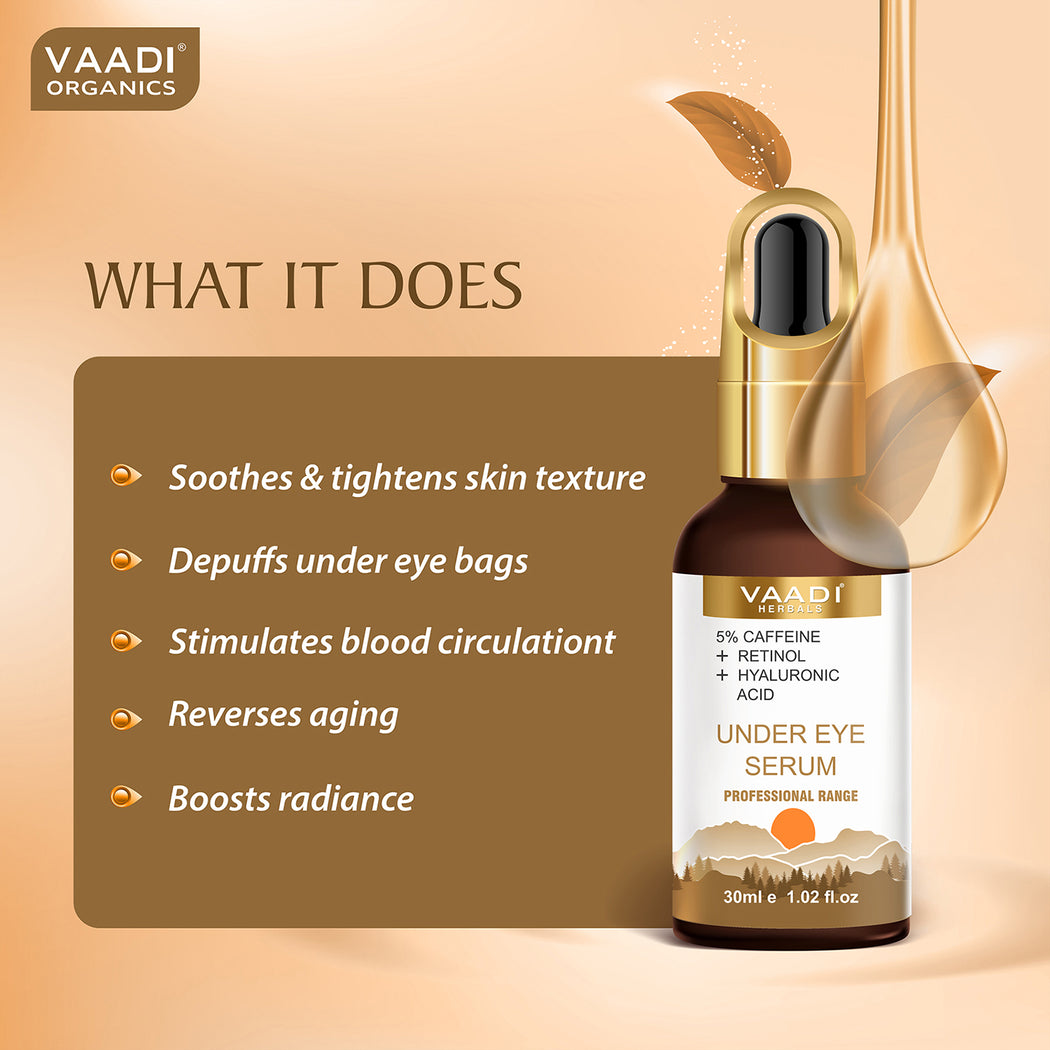 Organic Under Eye Serum With 5% Caffeine & Retinol & Hyaluronic Acid (30 gms / 1.02 fl.oz)