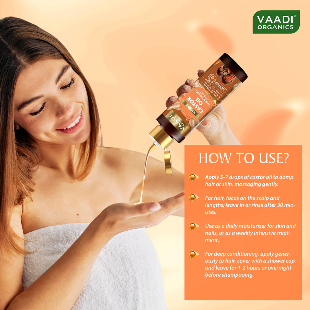 Organic Vitamin E Castor Oil with Rosemary Extract - For Hair, Skin & Nails - Promotes Hair Growth - Skin Hydrating - Strengthens Nails - Provides Shine - Reduces Hair Breakage - Cold Pressed (120 ml / 4.05 oz)