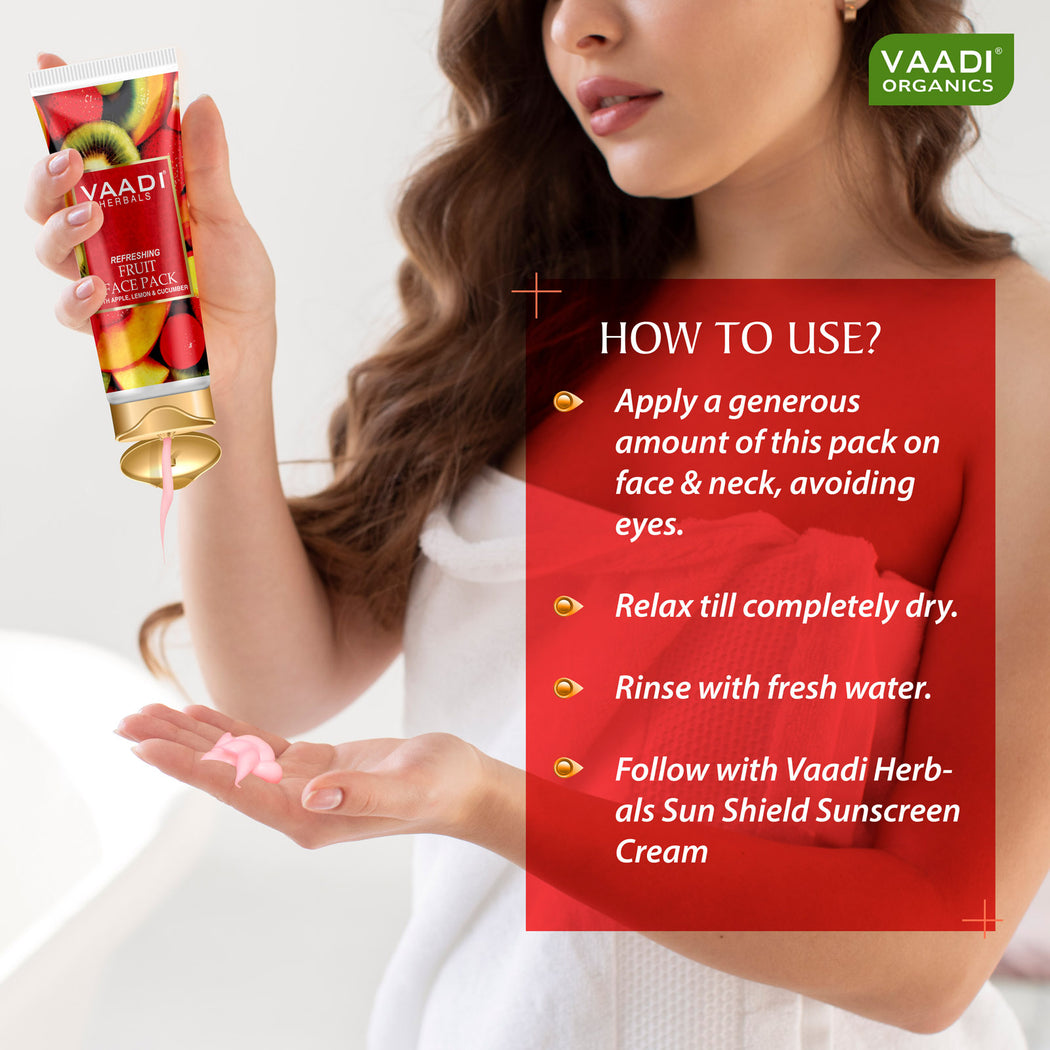 Refreshing Organic Fruit Face Pack with Apple, Lemon & Cucumber - Protects & Revitalizes Skin (2 x 120 gms/ 4.3 oz)