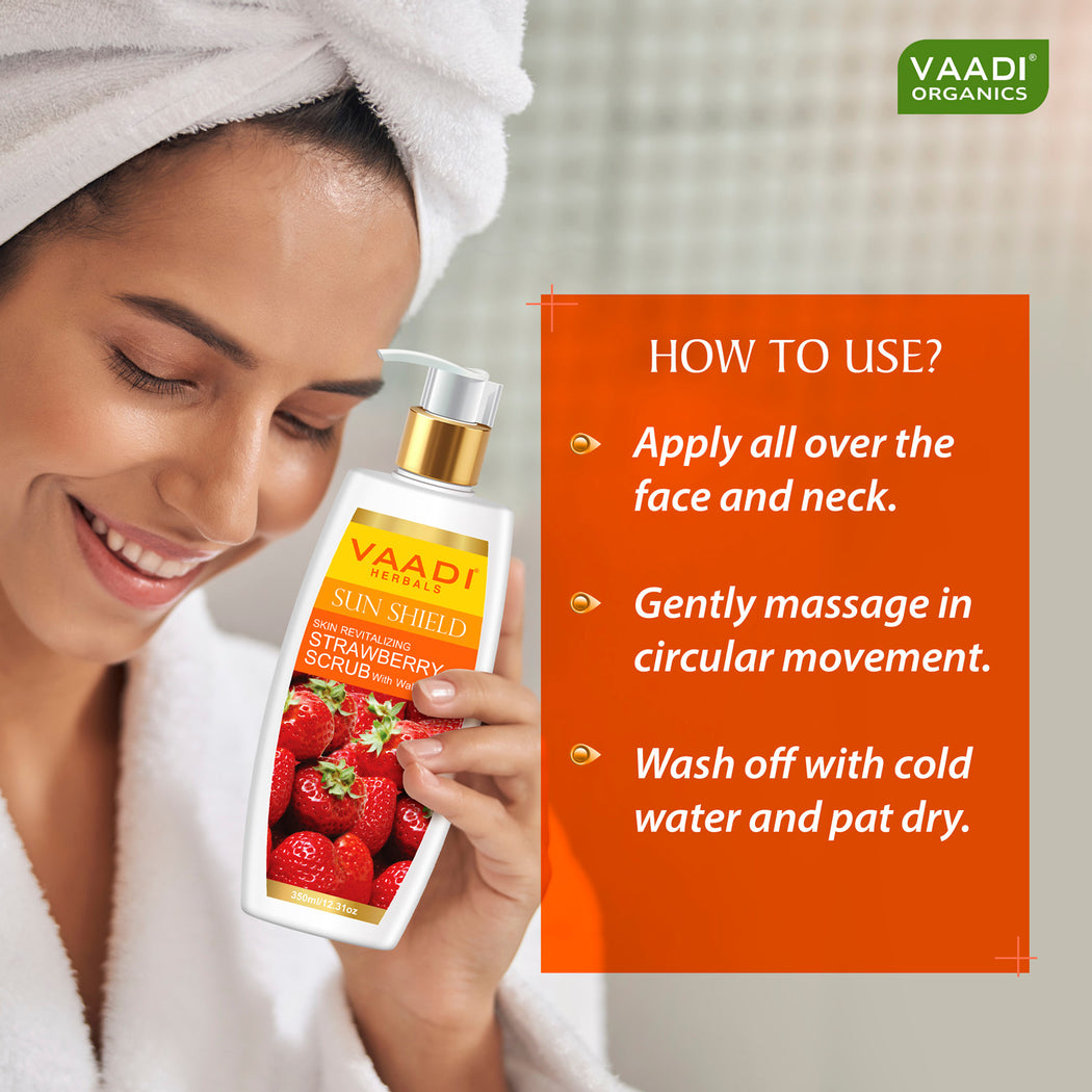 Organic Strawberry Scrub Moisturising Lotion with Walnut Grains- Lightens Skin Tone - Reduces Pigmentation - Removes Dead Cells (350 ml/ 12 fl oz)