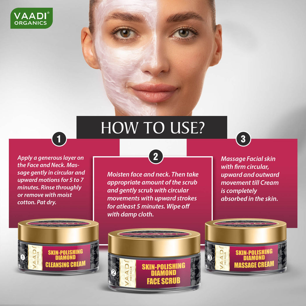 Skin Polishing Organic Diamond Facial Kit - Removes Dead Skin - Makes Skin Luminous (270 gms/ 9.6 oz) Buy1 Get 1 Free