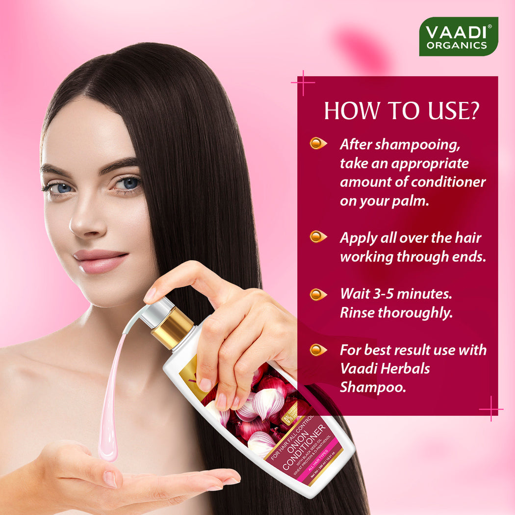 Hair Fall Control Organic Onion Conditioner With Black Seed Oil, Wheat Protein & D-Panthenol Suitable For All Hair Types ( 350ml / 12 fl oz)