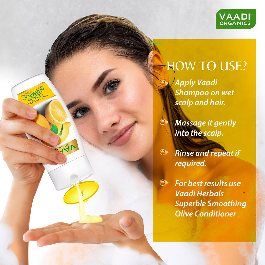 Dandruff Defense Organic Lemon Shampoo with Tea Tree Extract - Disinfects Scalp - Prevents Hairfall (110 m/ 4 fl oz)
