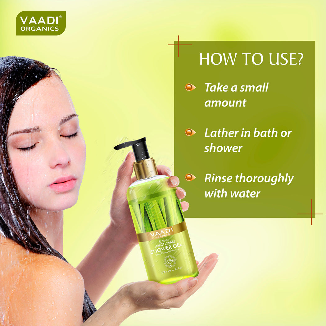 Enduring Fragrance Organic Shower Gel Gift Box - Enticing Lemongrass & Olive & Green Apple Shower Gel 300 ml - Exotic Bathing Experience