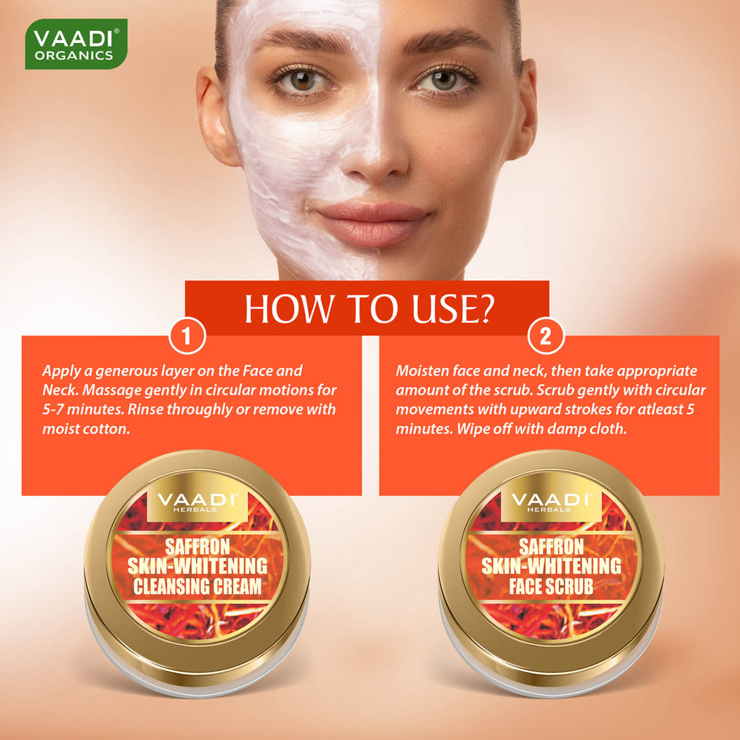 Skin Whitening Organic Saffron Facial Kit with Sandalwood oil, Orange Peel, Lemograss & Shea Butter - Lightens Skin Tone (110 gms/4 oz)