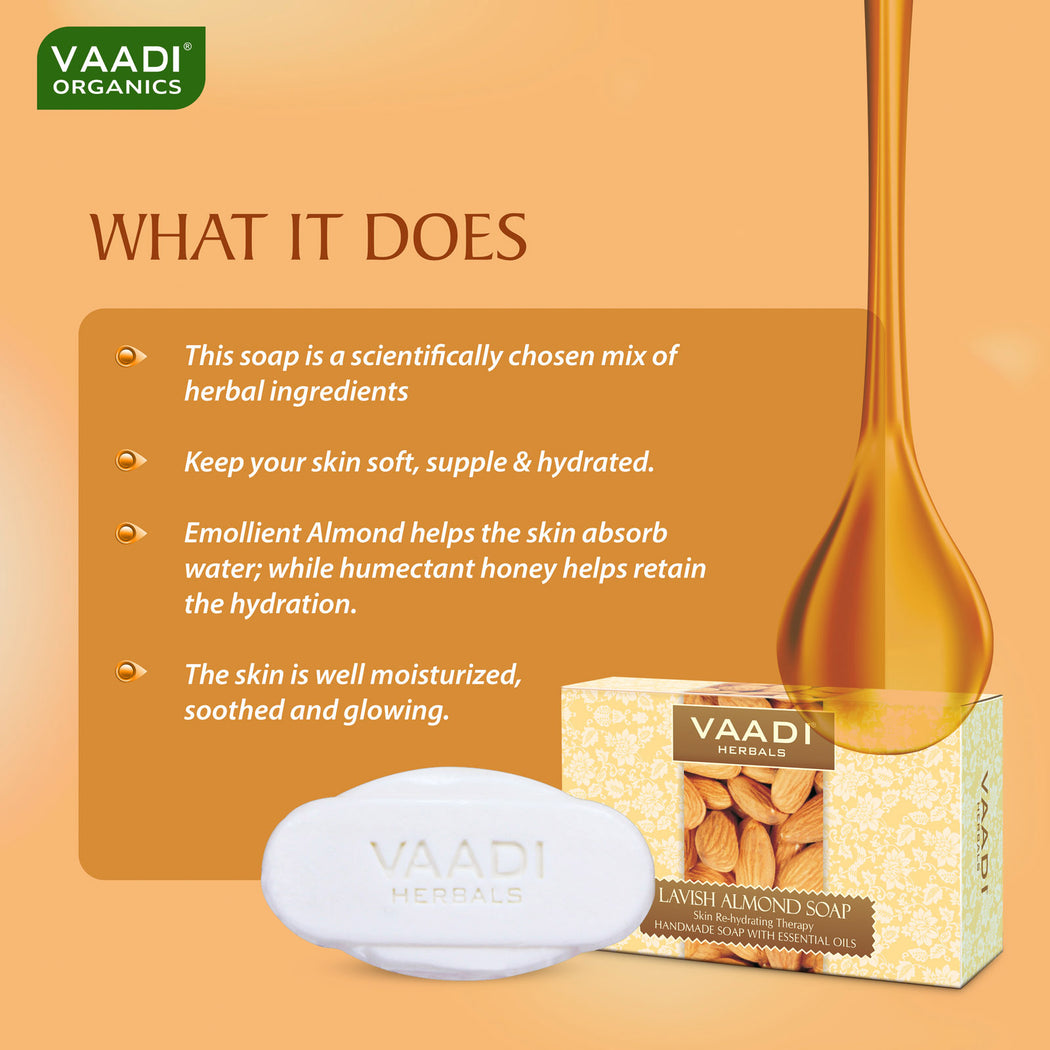 Rehydrating Organic Lavish Almond Soap with Honey & Aloe Vera - Improves Complexion - Keeps Skin Nourished (12 x 75 gms / 2.7 oz)