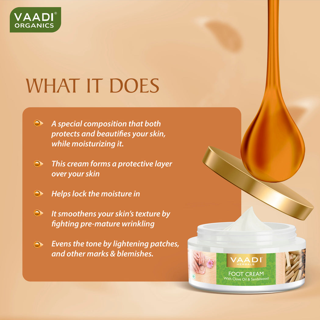 Organic Foot Cream with Clove & Sandalwood Oil - Softens Dry & Cracked Feet - Deep Moisturises (150 gms / 5.3 oz)