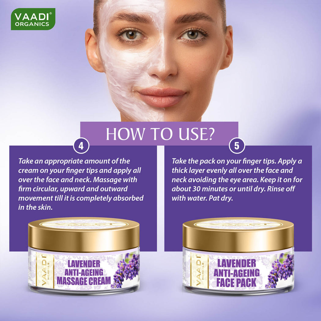 Anti Aging Organic Lavender Facial Kit with Rosemary Extract - Lightens Marks & Spots ( 270 gms/9.6 oz)