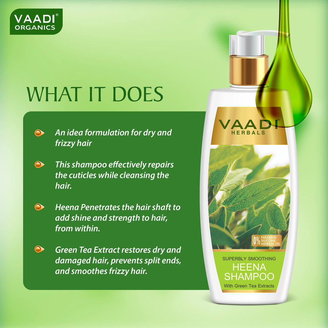 Superbly Smoothing Organic Heena Shampoo with Green Tea Extract - Multi Vitamin Rich Olive Conditioner with Avocado Extract (2 x 350 ml/ 12 fl oz)