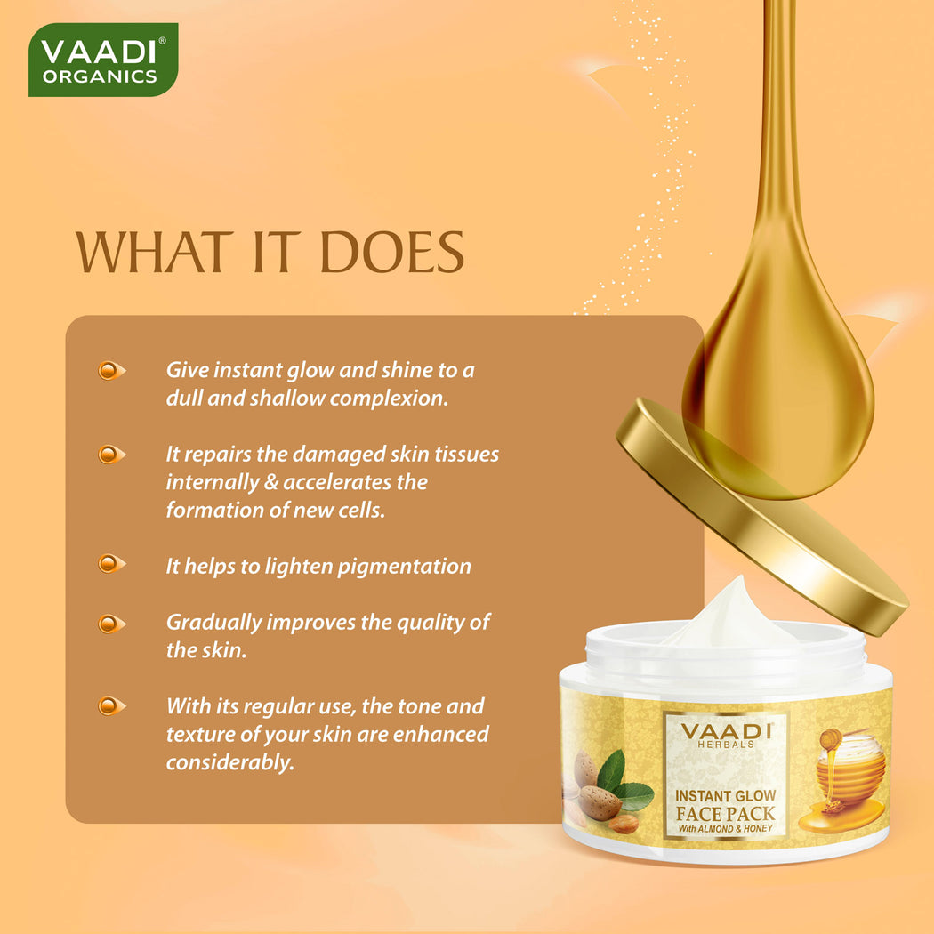 Organic InstaGlow Face Pack with Almond & Honey - Lightens Pigmentation - Gives Instant Glow (600 gms /21.2 oz)