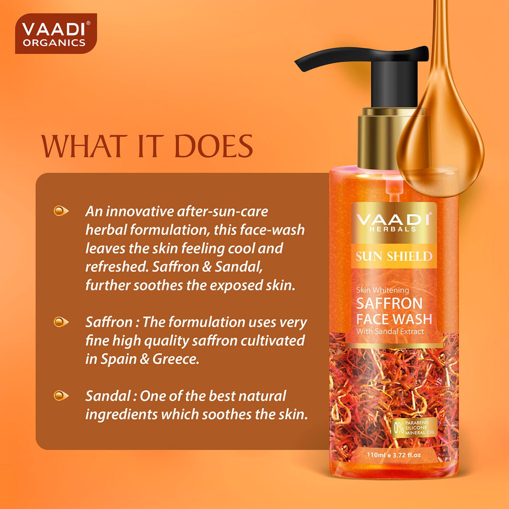 Organic Skin Whitening Saffron Face Wash With Sandal Extract (110 ml /3.72 fl oz)