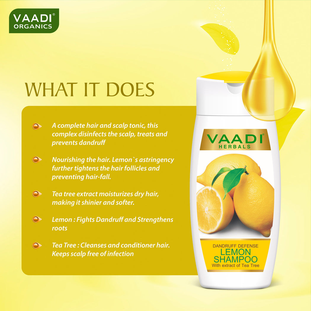 Dandruff Defense Organic Lemon Shampoo with Tea Tree Extract - Disinfects Scalp - Prevents Hairfall (110 m/ 4 fl oz)